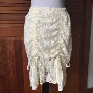 Victorian Whimsigoth Cottage Coquette Fuzzy Ivory White Lace Gathered Skirt